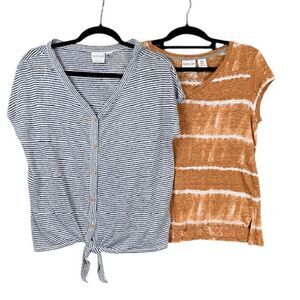 Rachel Zoe Linen Top Bundle Nautical Blue White Stripe / Natural Tie Dye Medium